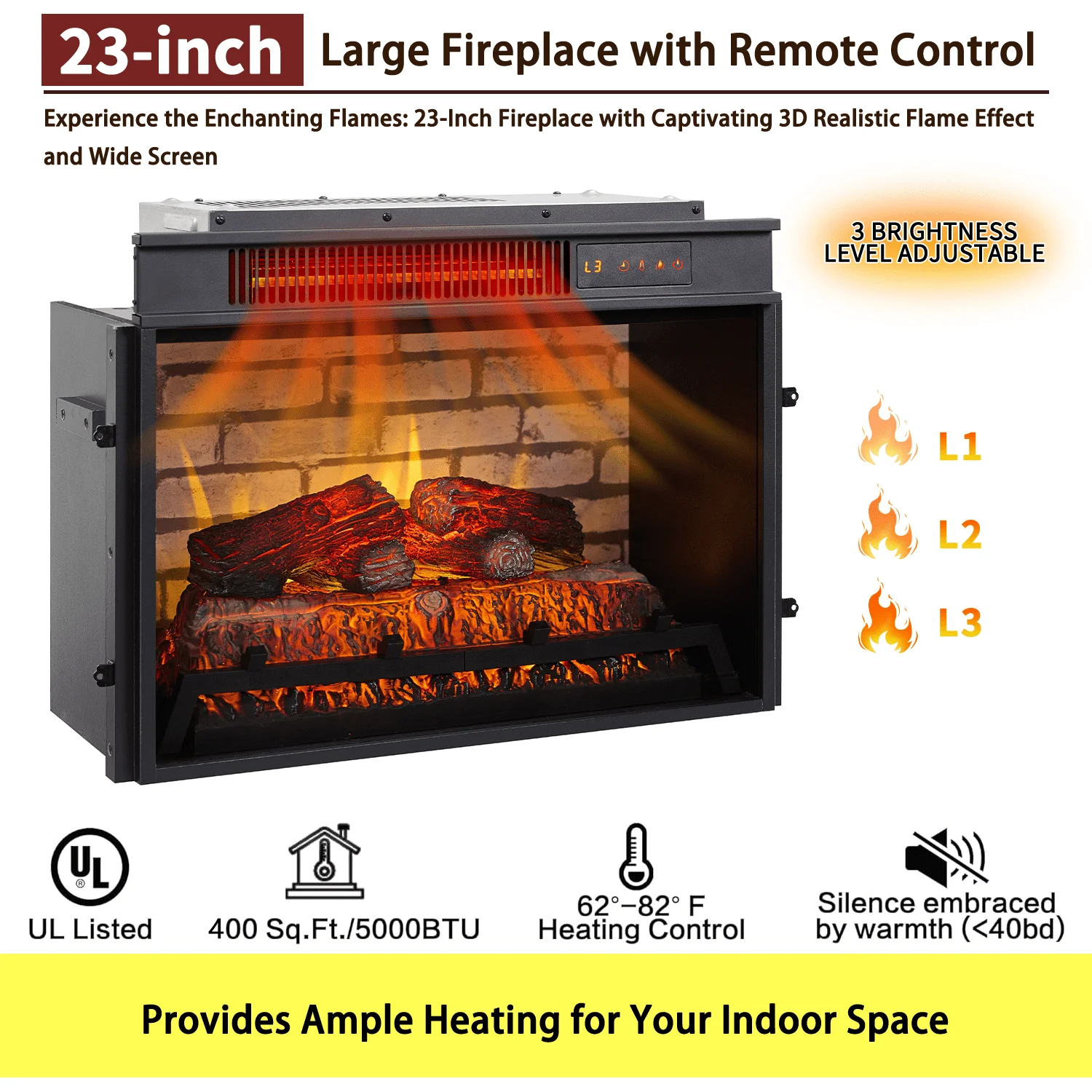 SinCiDo Electric Fireplace with Mantel for 42" TV Stand, Remote Control, Adjustable Flame, 1400W