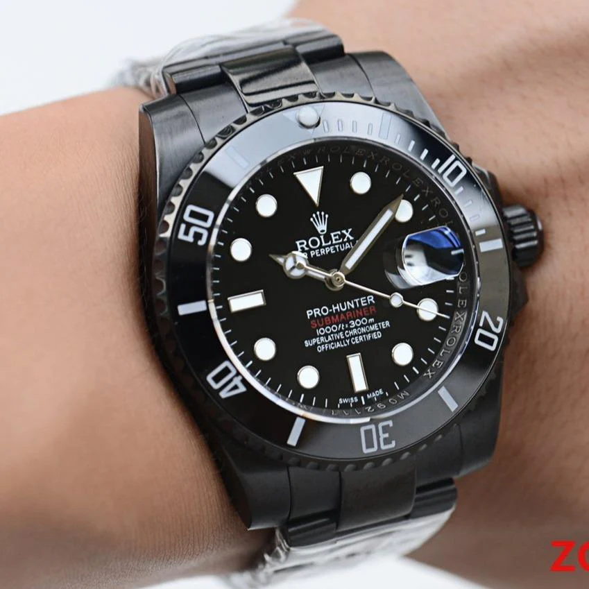 Rolex Watch SUBMARINER DATE 40 CUSTOM ALL BLACK PRO HUNTER Watch
