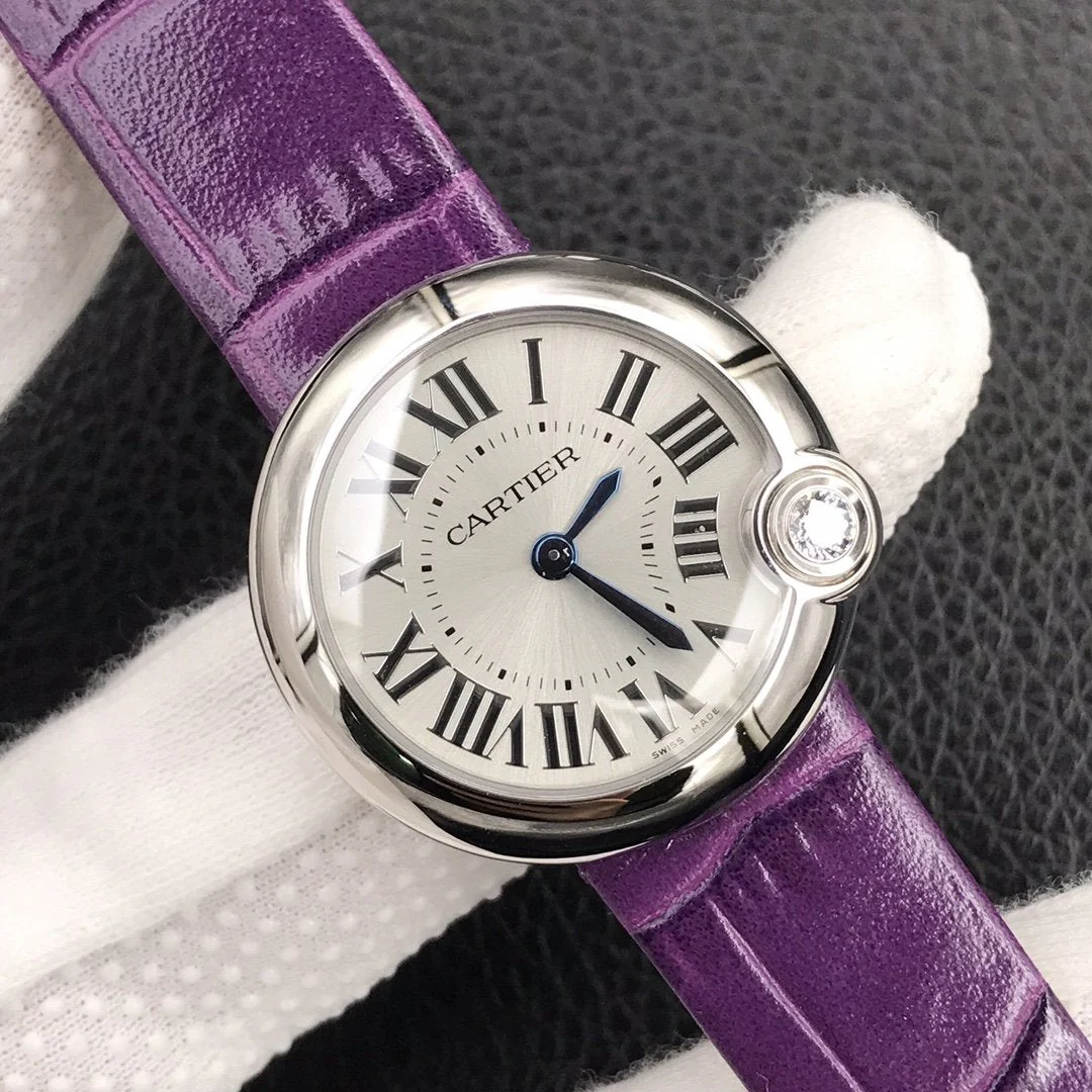 Cartier Watch BALLON BLANC DE CARTIER QUARTZ STEEL CASE PURPLE LEATHER