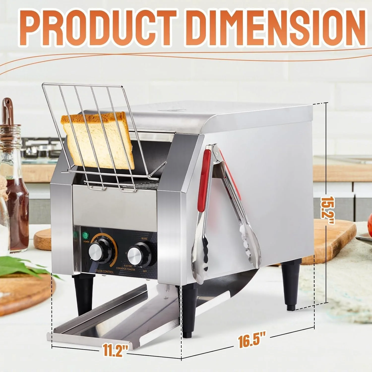 Ktaxon Commercial Conveyor Toaster, 150 Slices/Hour, 1300W, Front/Rear Outlet, Silver