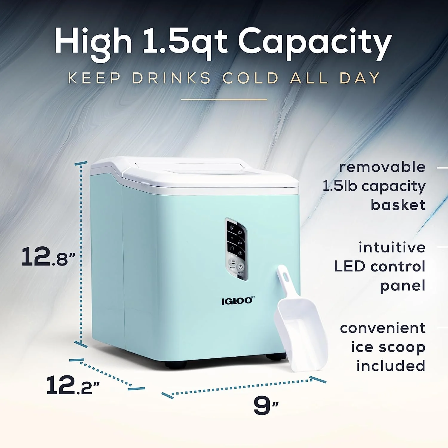 Igloo Automatic Ice Machine Self Cleaning Countertop Ice Maker for Water Bottle & Drinks, Aqua