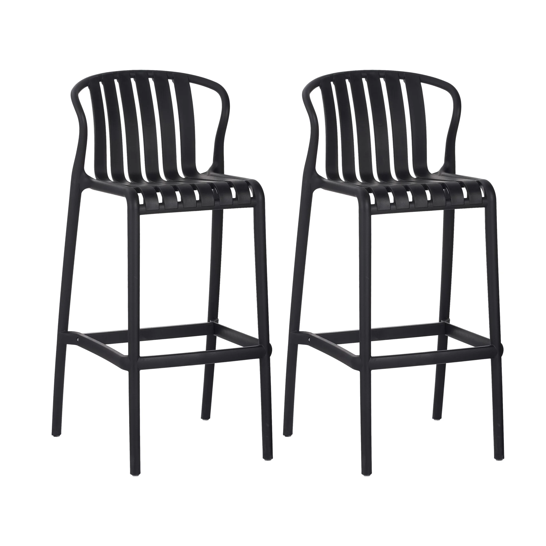 Orion 29.5" Modern Outdoor Patio Bar Stools, Perforated Slat Back, Black, Set of 2