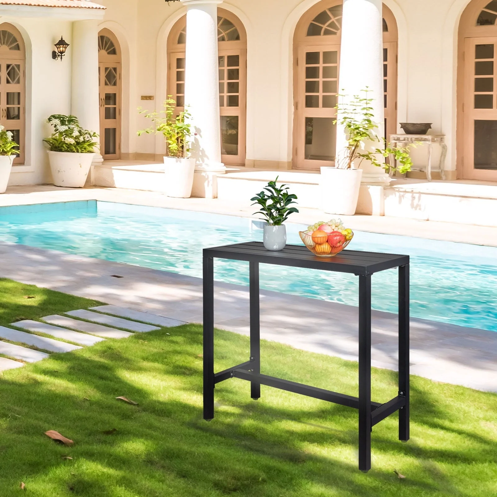 UBesGoo Outdoor Iron Bar Table, 40'' Rectangle Patio Counter Height Console Table, Black