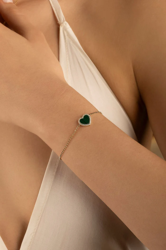 Bracciale regolabile con cuore in malachite