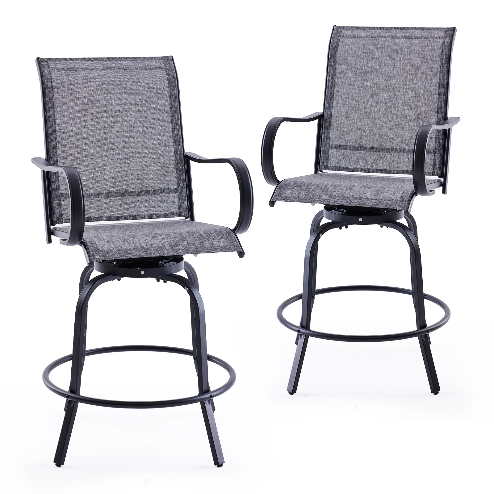STARY Outdoor Bar Stools Set of 2, Swivel Patio Barstools with Textile Fabric,Ergonomic Comfort Bar Height Tall Outdoor Stools for Balcony,Dark Grey
