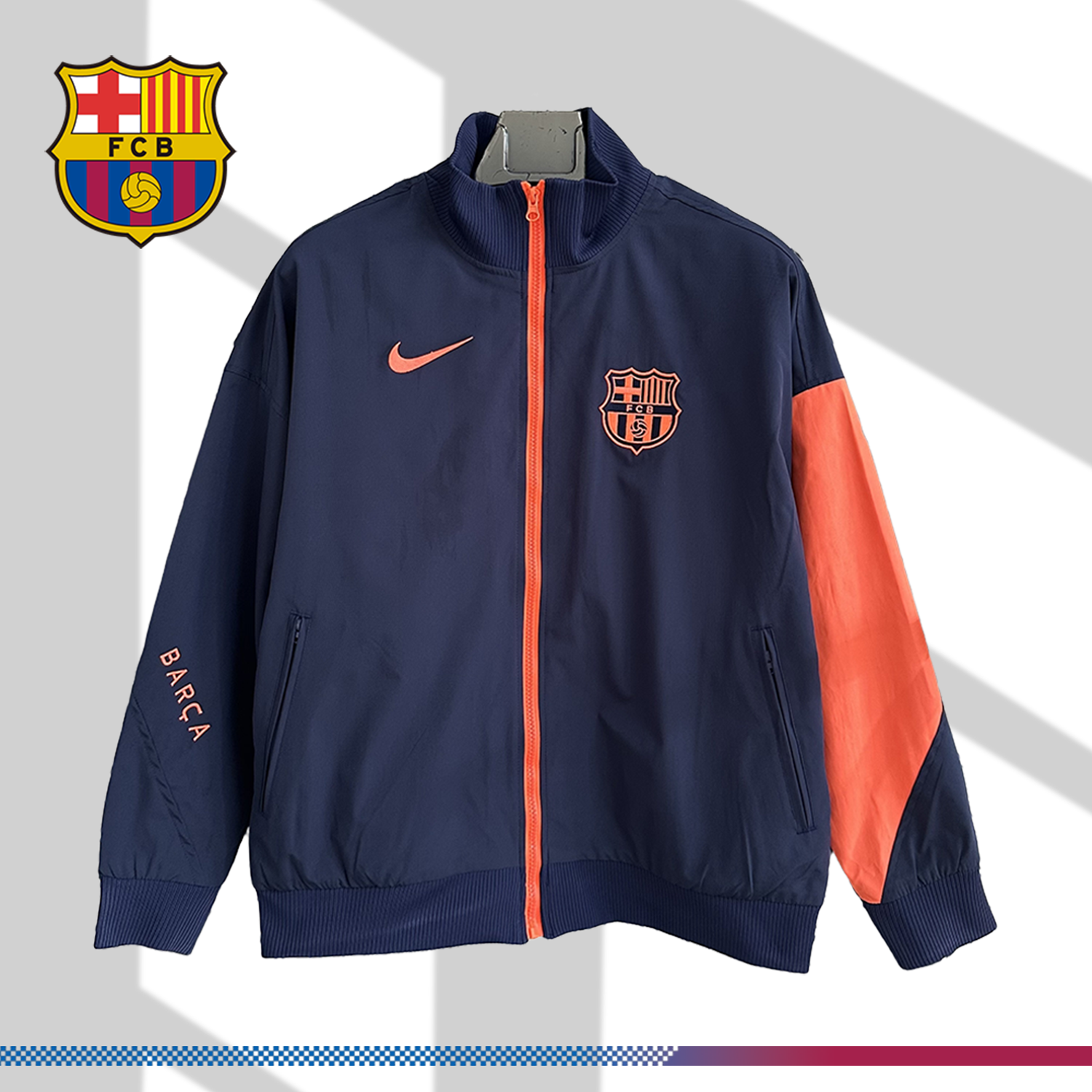 2025/2026 Barcelona Royal Blue with Orange Windbreaker Jacket