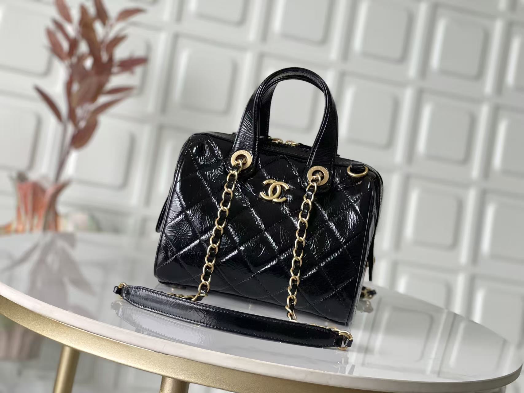 Chanel oil wax leather bowling shoulder bag