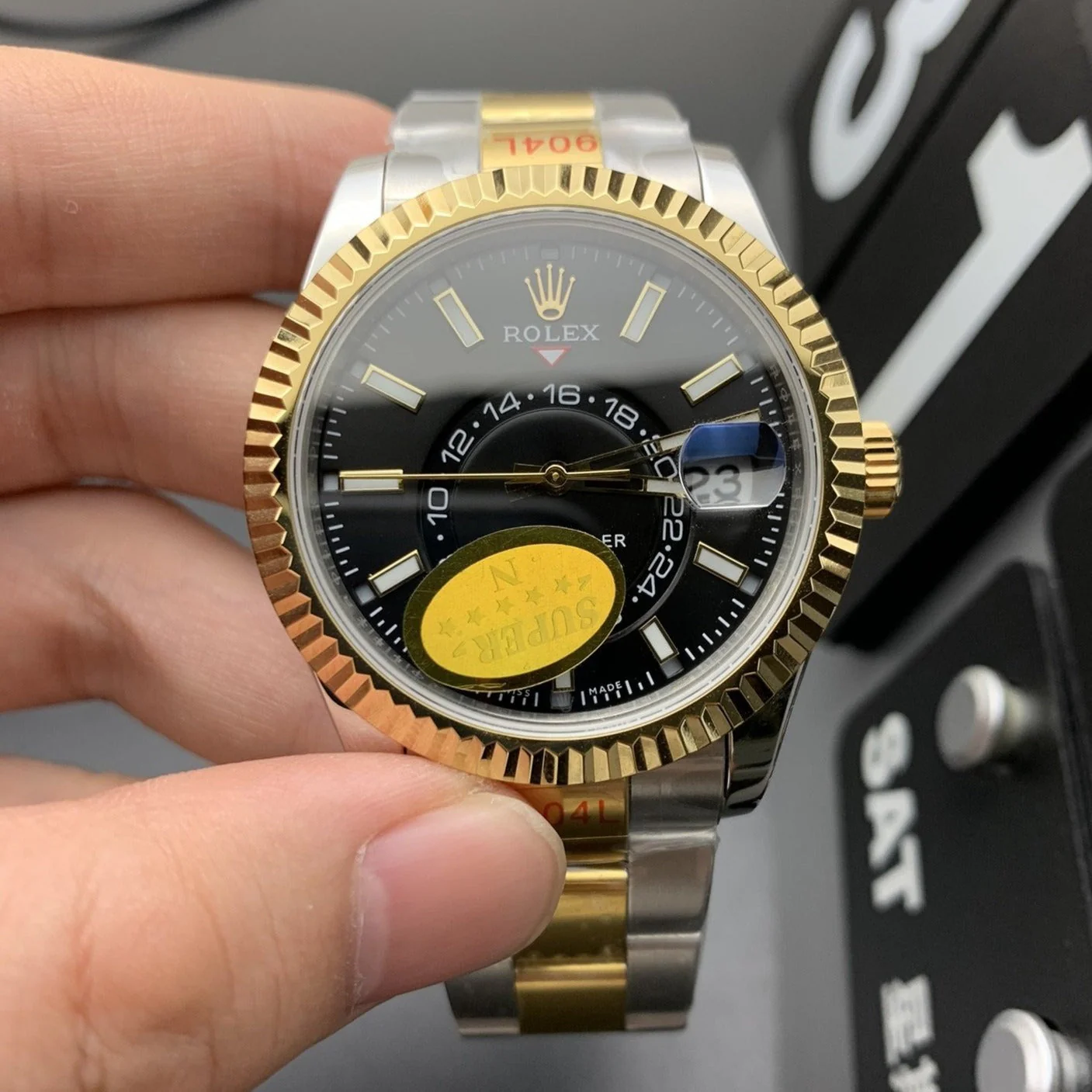 Rolex Watch SKY DWELLER GOLD STEEL BLACK DIAL Watch