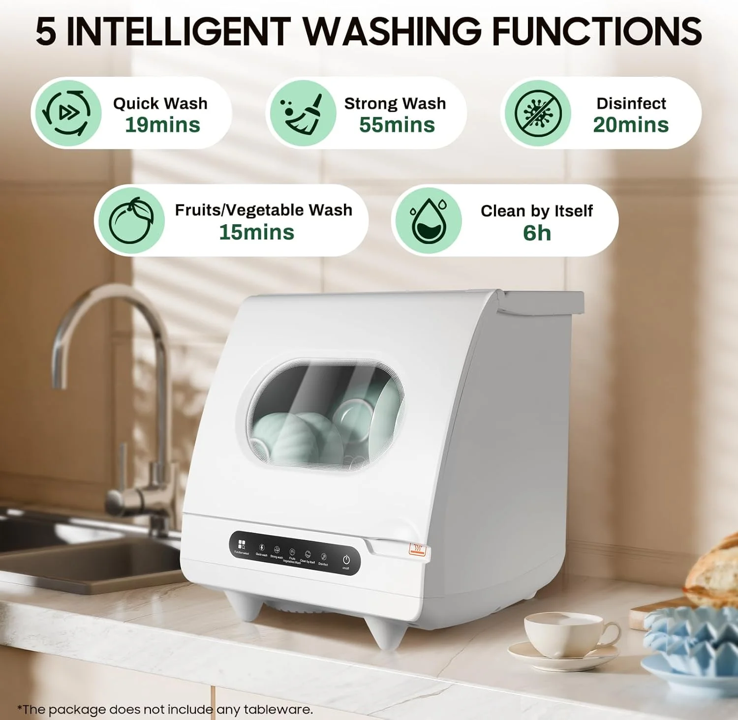 Mini Countertop Dishwasher, 1200W Portable Dishwasher, 5 Washing Progra, 360�� Rotating Deep, Cleaning Tabletop Dishwasher, Mini Dishwasher for Houses, Dorms, Offices, RV