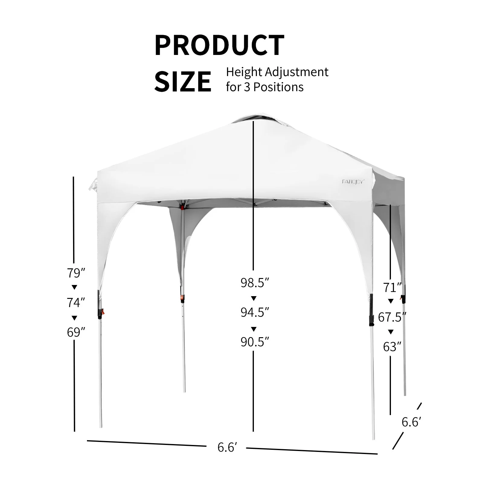 Patiojoy Pop-up Canopy Tent 6.6' x 6.6' Height Adjustable Commercial Instant Canopy w/ Portable Roller Bag White