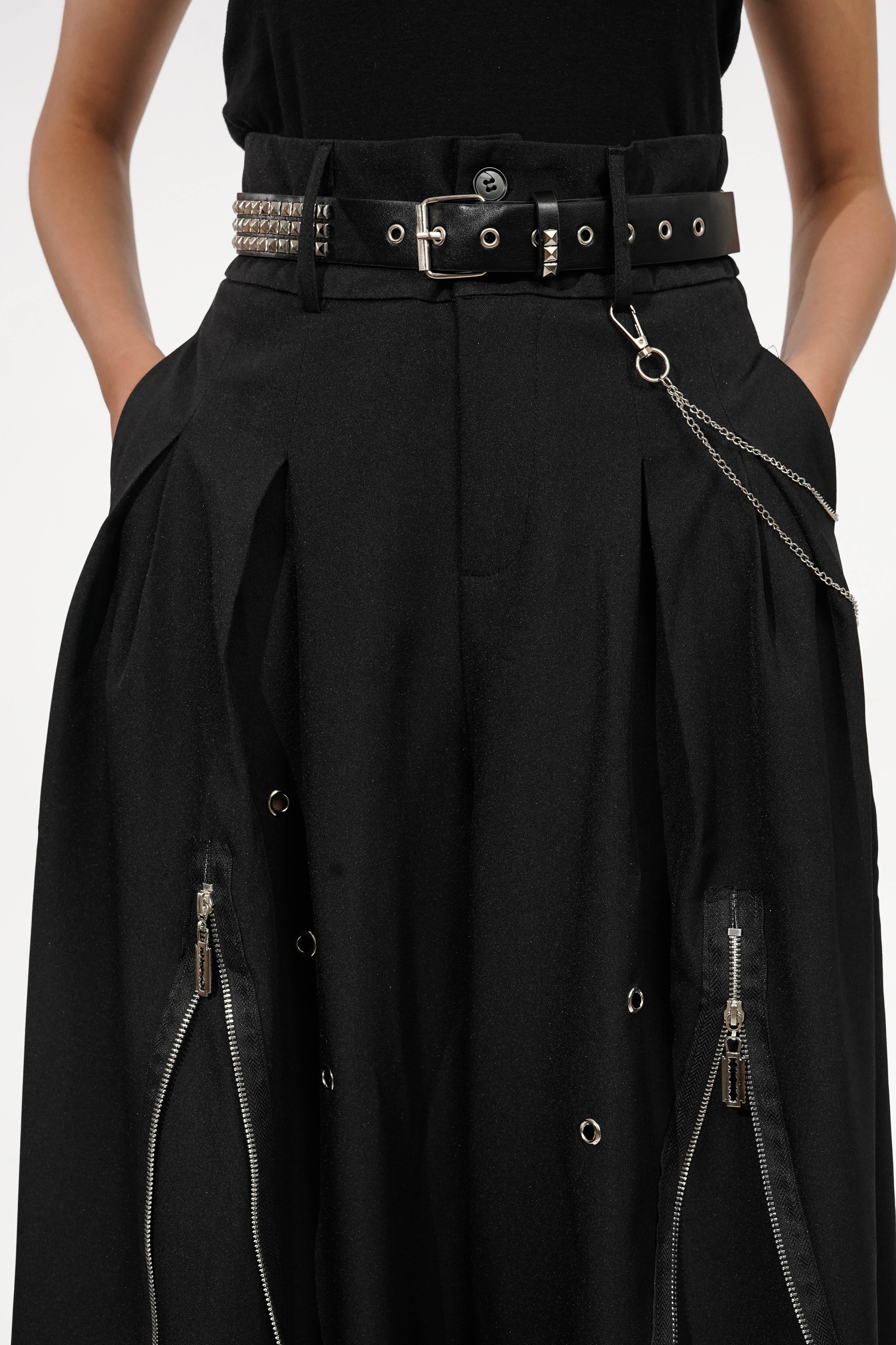 Shay Black Zip-detail Wide Pants