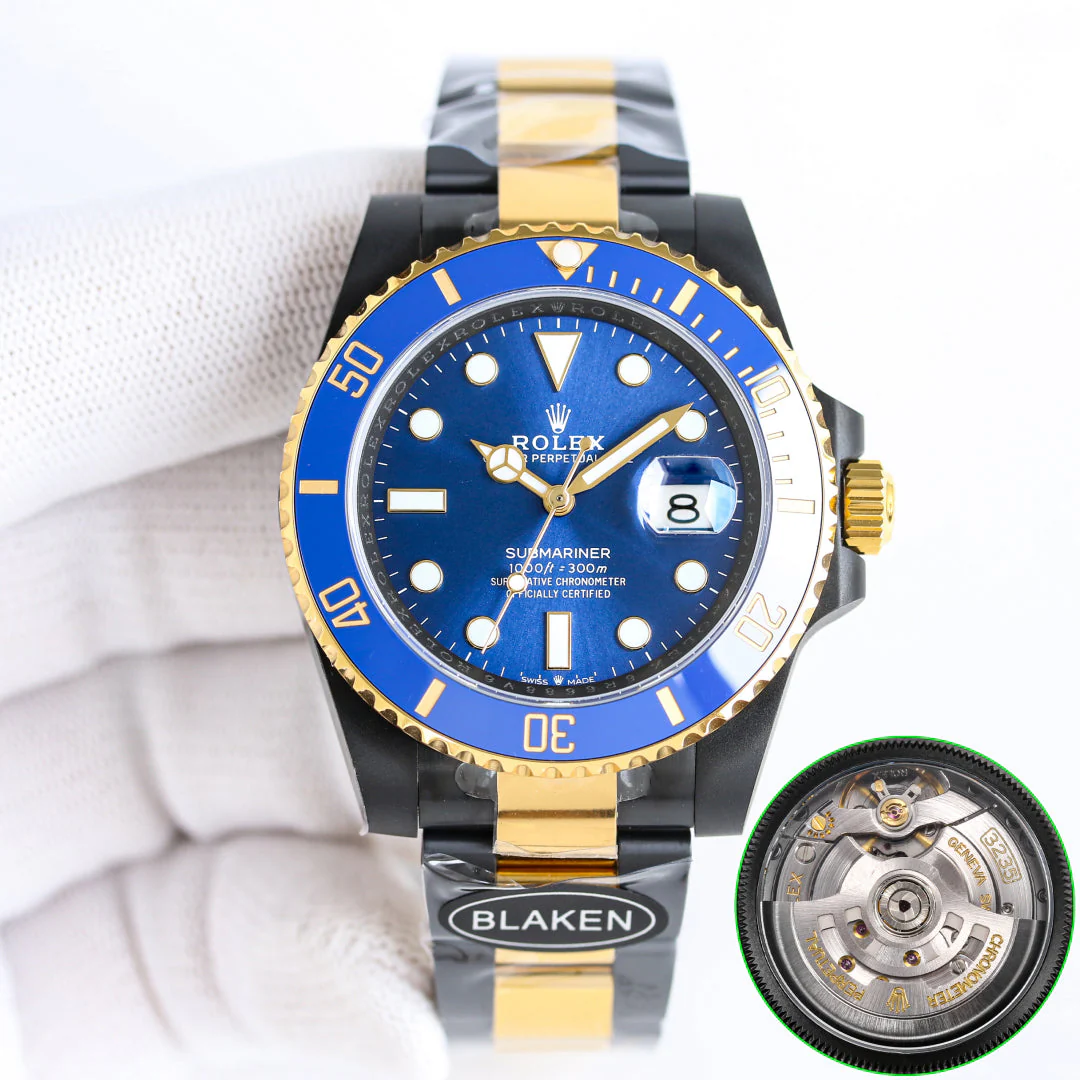 Rolex Watch Blaken Submariner 40mm Black Gold Blue Dial