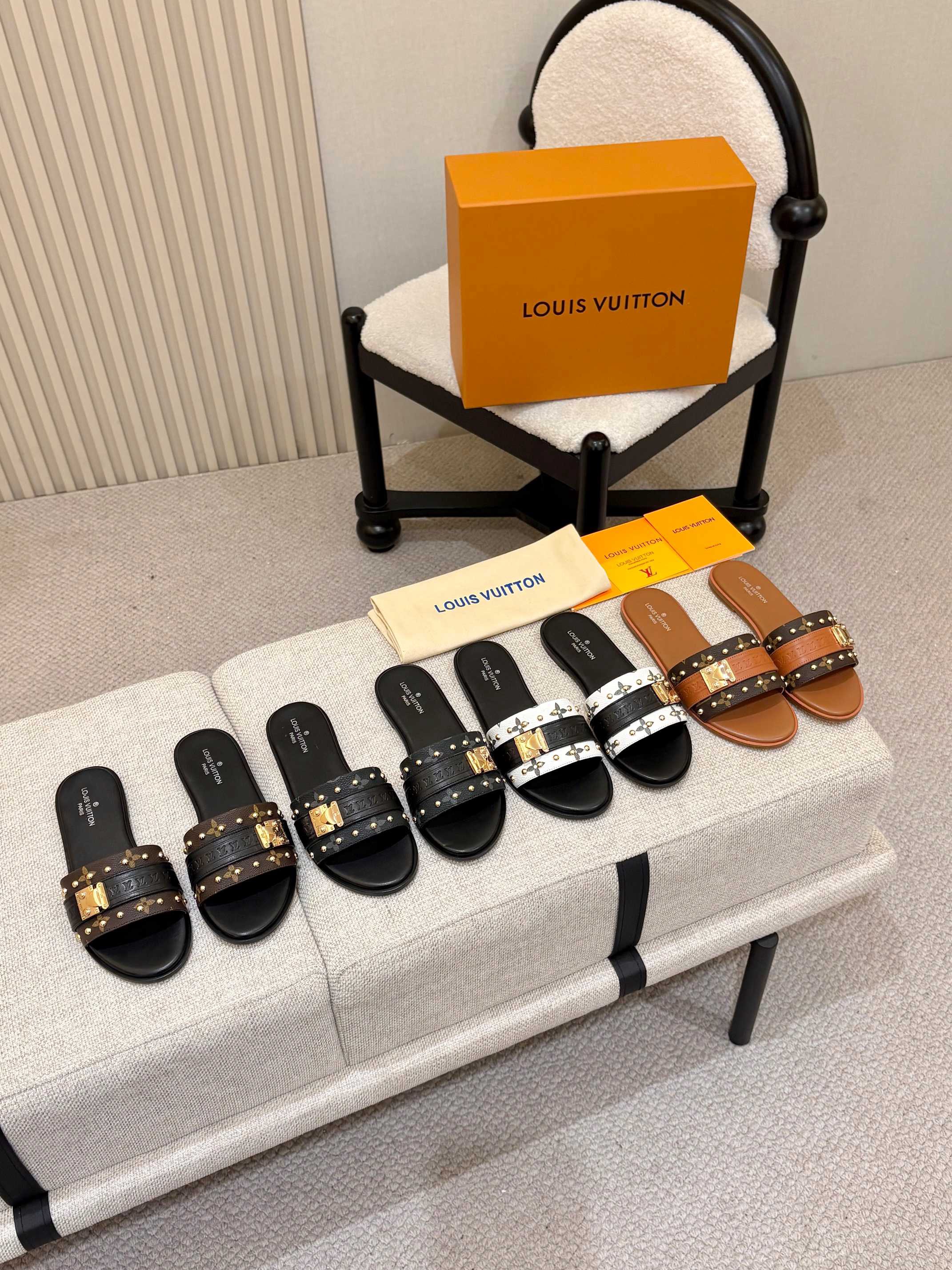 LV Studded Monogram Slide Sandals