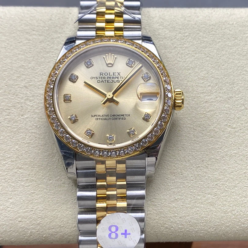 Rolex Watch Datejust 31mm Yellow Gold Steel Diamond Bezel Champagne Dial Diamond Numerals