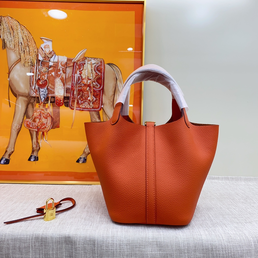 Hermes Clemence Picotin Lock Bag Golden Hardware-Orange Bag