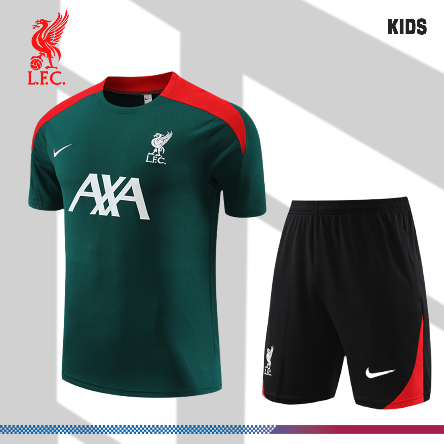 2024/2025 Liverpool Green Kids Short Sleeve Training Clothes (Kids Kit)