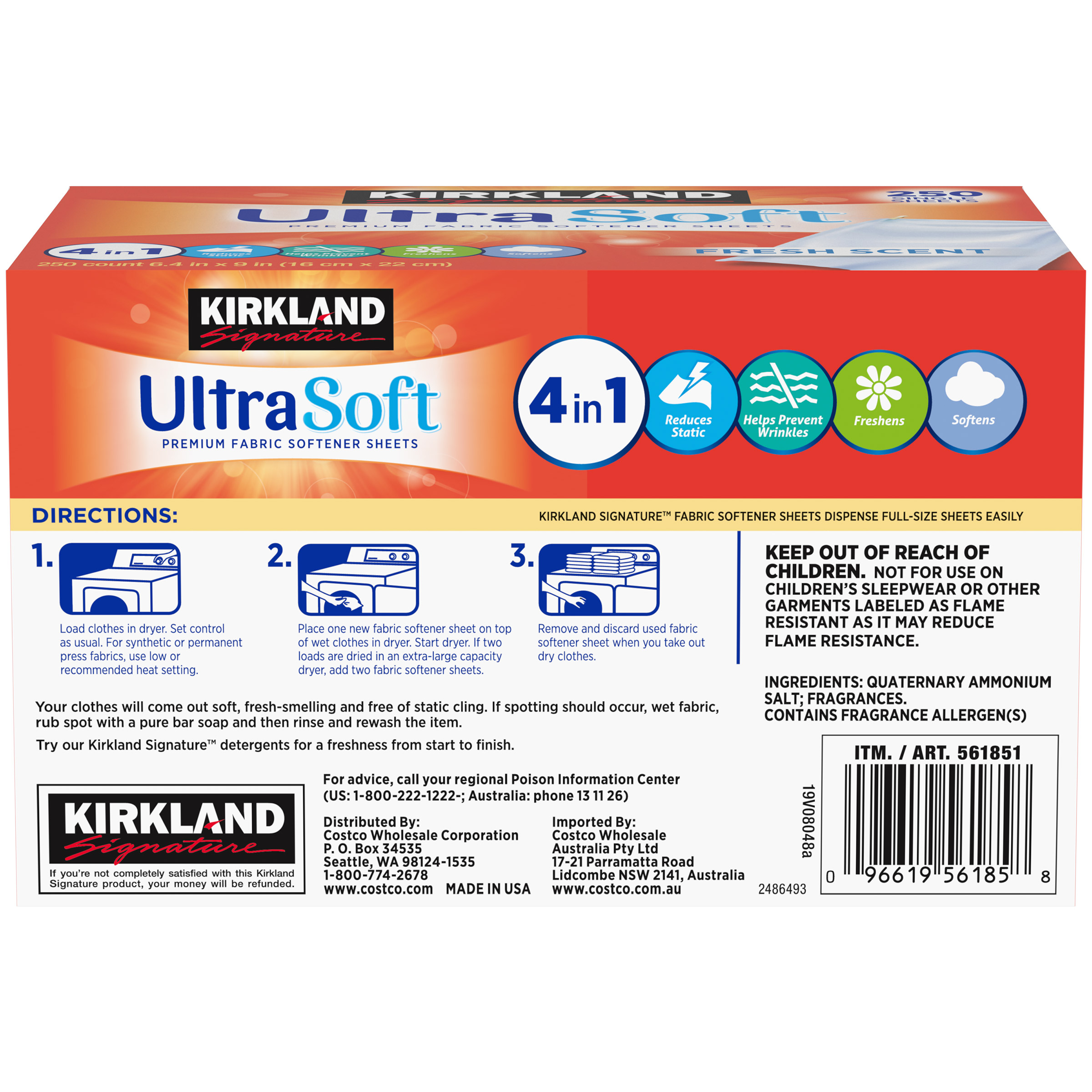 Kirkland Signature Fabric Softener Sheets, 250-count, 2-pack