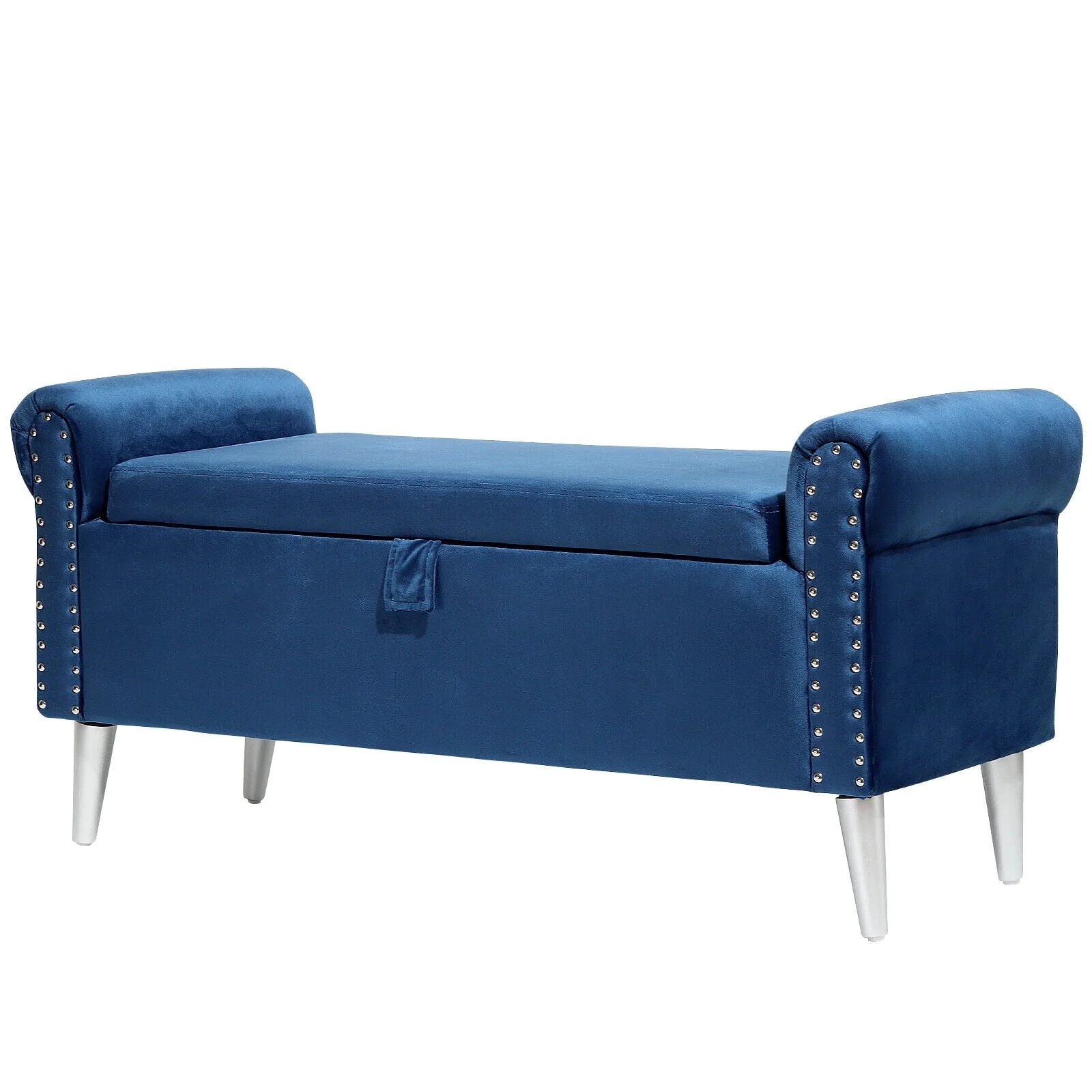 Lohoms Upholstered Wooden Bench with Button Tufted Lift Top Storage, 47.2 in Long Velvet Storage Ottoman Bench, End of Bed Seat with Storage Ottoman Bench, Large Folding Footrest for Living Room, Blue