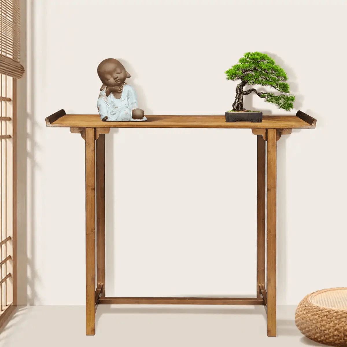 Magshion Bamboo Entryway Console Table Retangle Hallway Living Room Decorative Side Table Natural Wood Color
