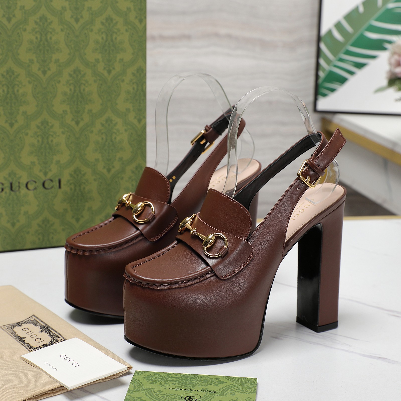 Gucci Horsebit Loafer 135MM Platform Slingback Pumps