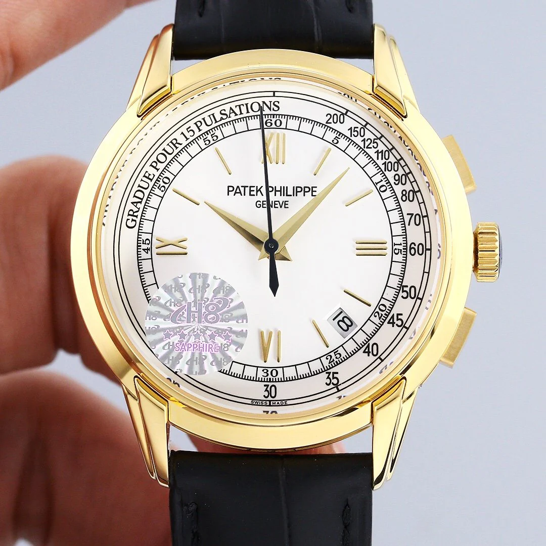 Patek Watch CHRONOGRAPH GOLD CASE 5975 WHITE DIAL