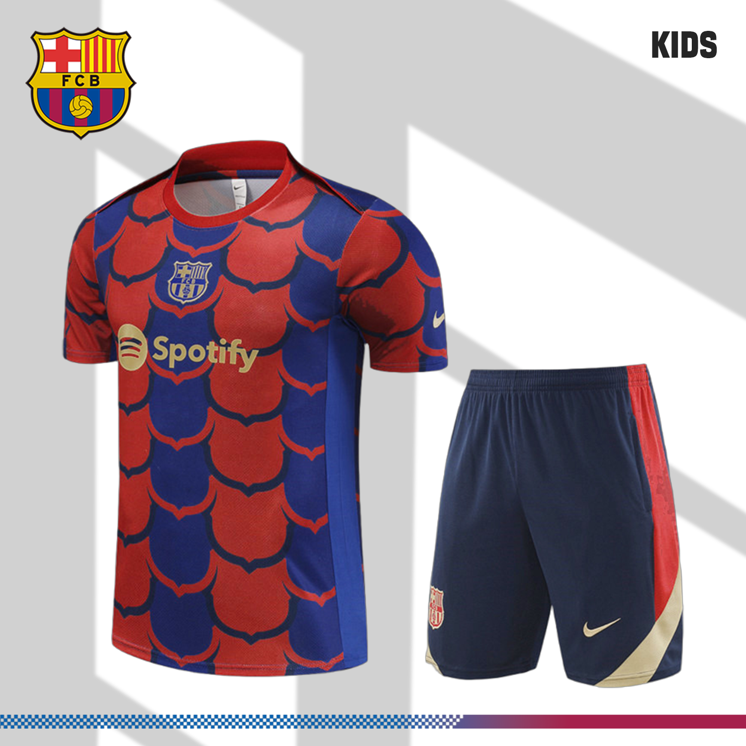 2024/2025 Barcelona Red and Blue Kids Short Sleeve Training Clothes (Kids Kit)
