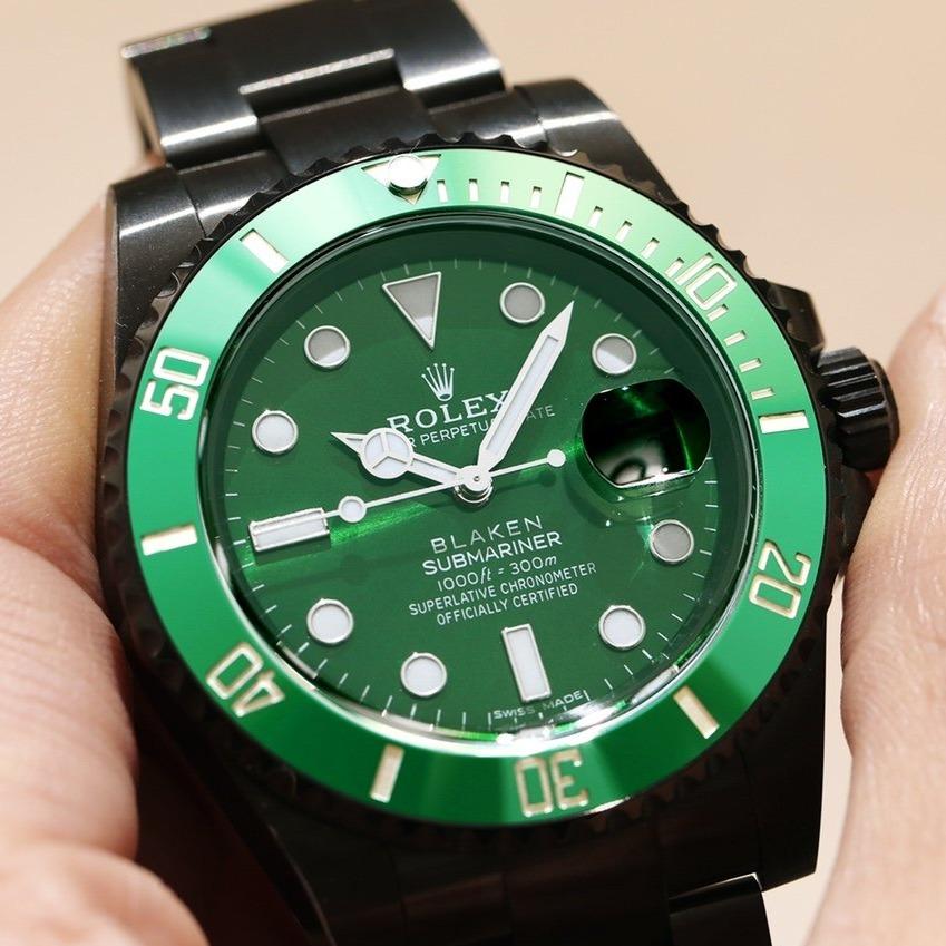 Rolex Watch SUBMARINER 40MM CUSTOM ALL BLACK GREEN BEZEL Watch