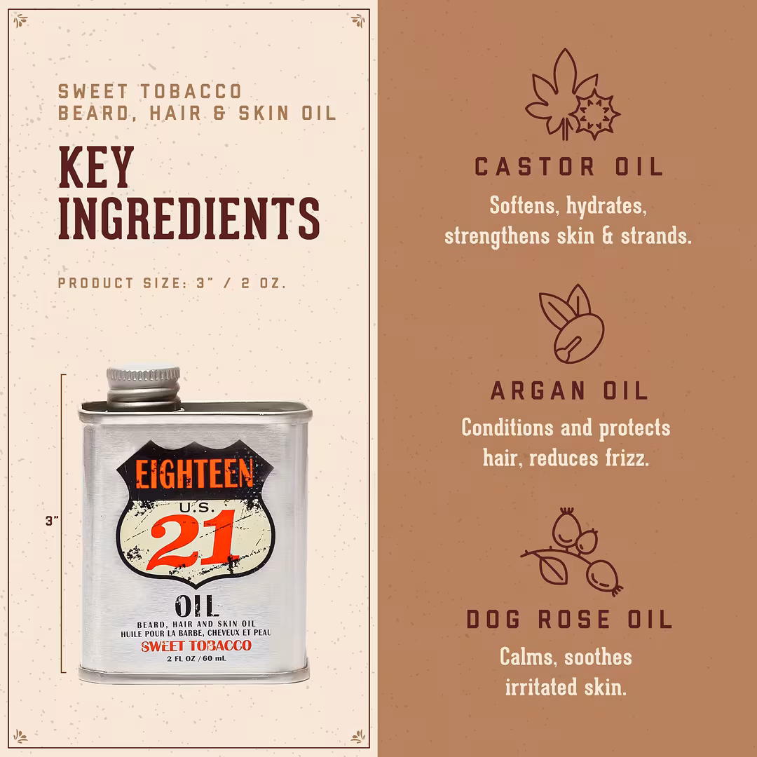 18.21 Man Made  Sweet Tobacco Lightweight, Conditioning Beard, Hair & Skin Oil