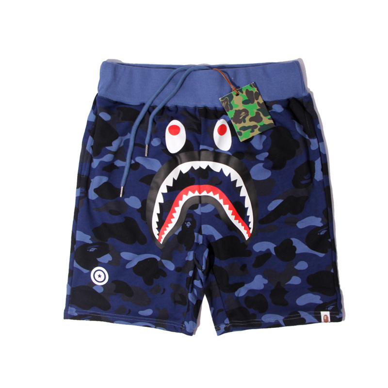Adjustable elastic shorts with black and blue shark pattern