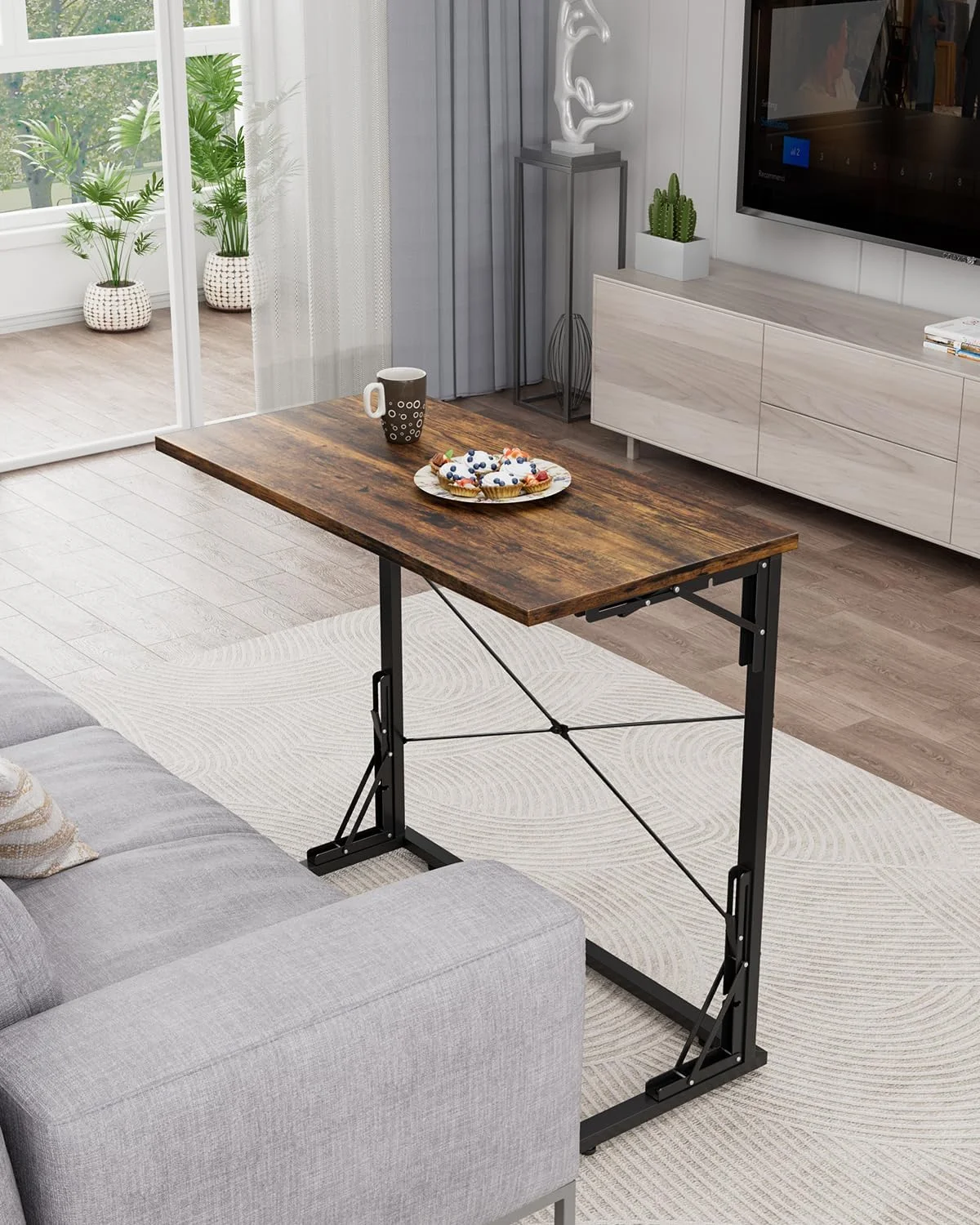 31.5" Folding Desk, Foldable TV Tray Table for Eating on Couch, Extra Large TV Dinner Trays, Portable Fold Computer Writing Desk Table for Home Office, Rustic Brown