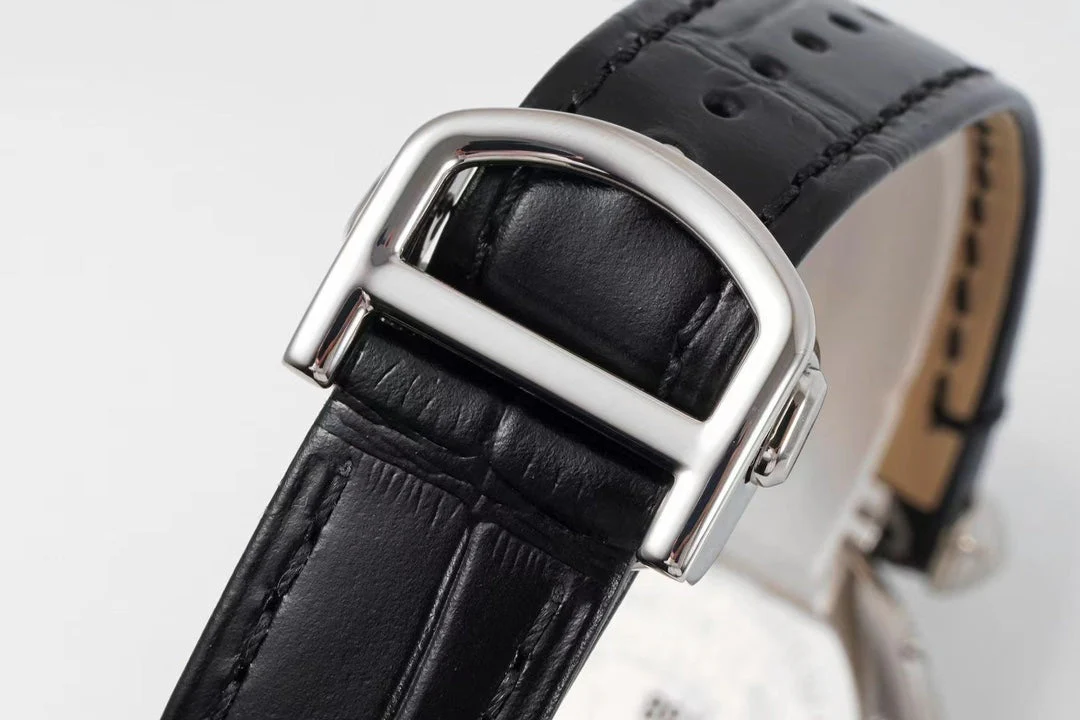 Cartier Watch pasha 30mm quartz pink gold white dial black leather