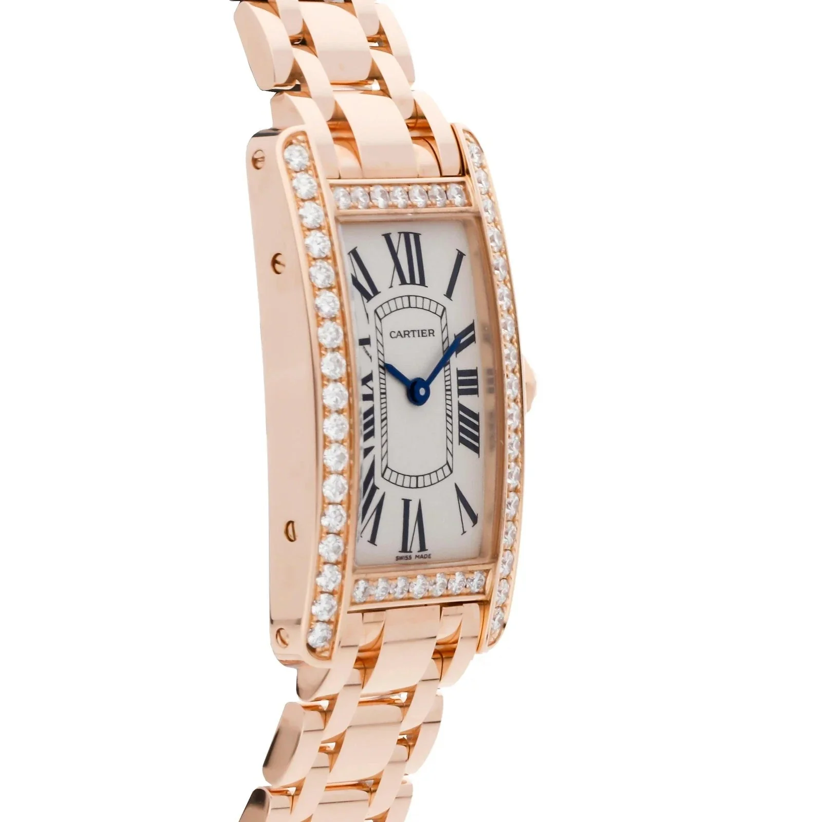 Cartier Watch Tank Americaine Rose Gold Diamond Quartz Watch