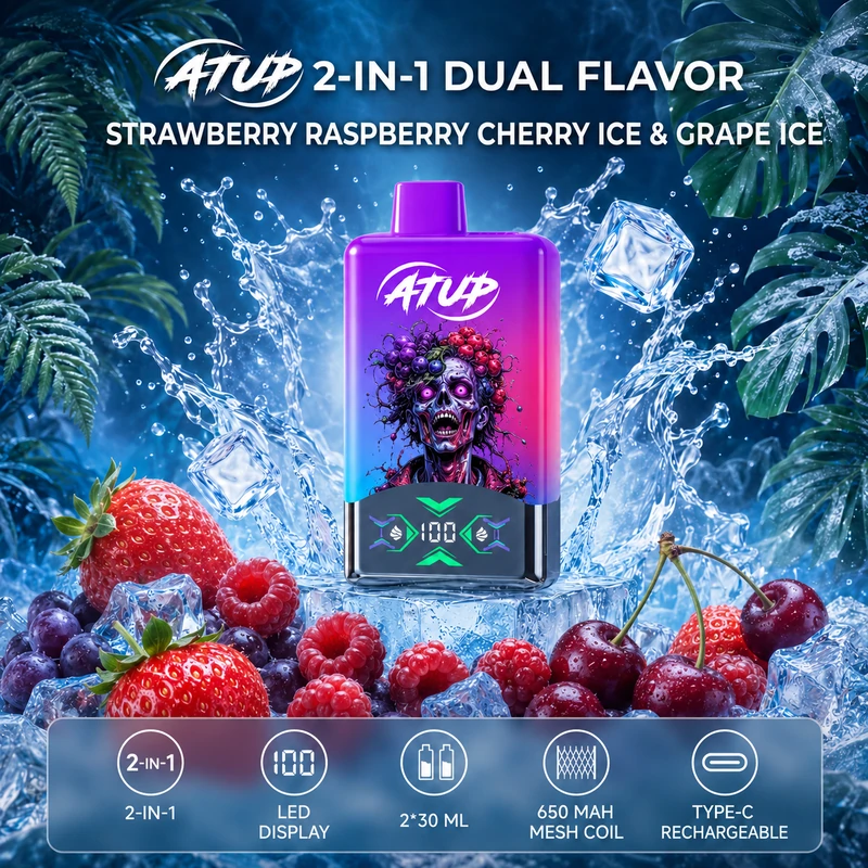 ATUP 2 in 1 60K - strawberry raspberry cherry ice &grape ice