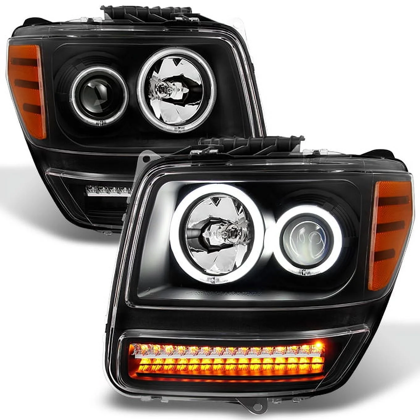 AKKON - For 2007 2008 2009 2010 2011 2012 Dodge Nitro Dual CCFL Halo Black Projector Full LED Turn Signal Headlights