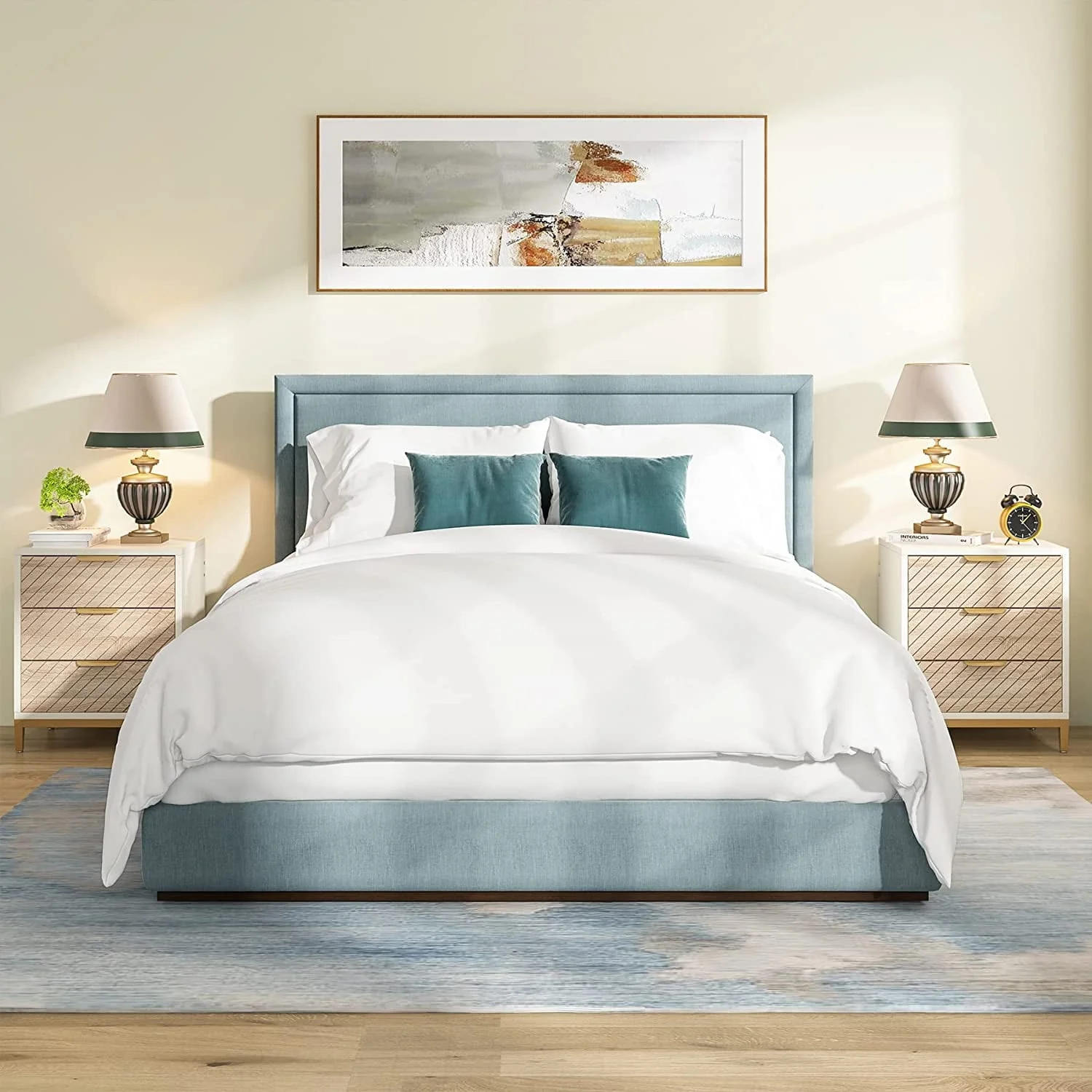 Night Stands for Bedrooms, Tribesigns White and Gold Light Wood Grain Nightstands with 3 Drawers Bedside End Tables Storage for Living Room
