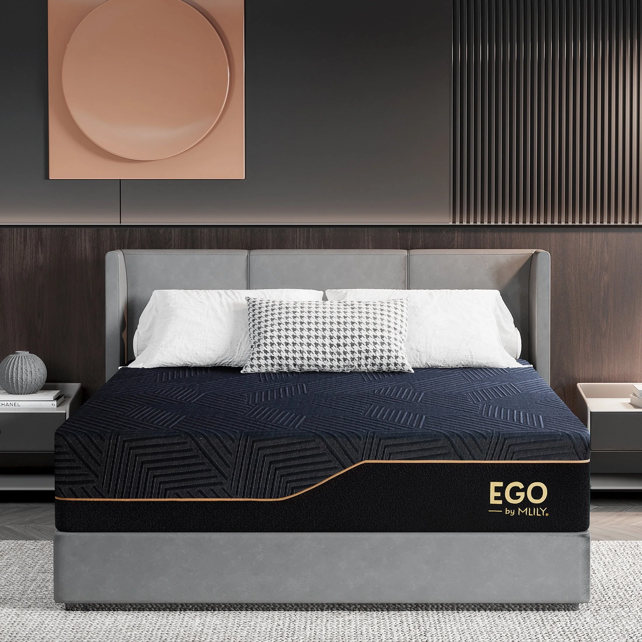 MLILY Ego Black 14 inch Queen Mattress, Cooling Gel Memory Foam Mattress in a box, Queen, Medium