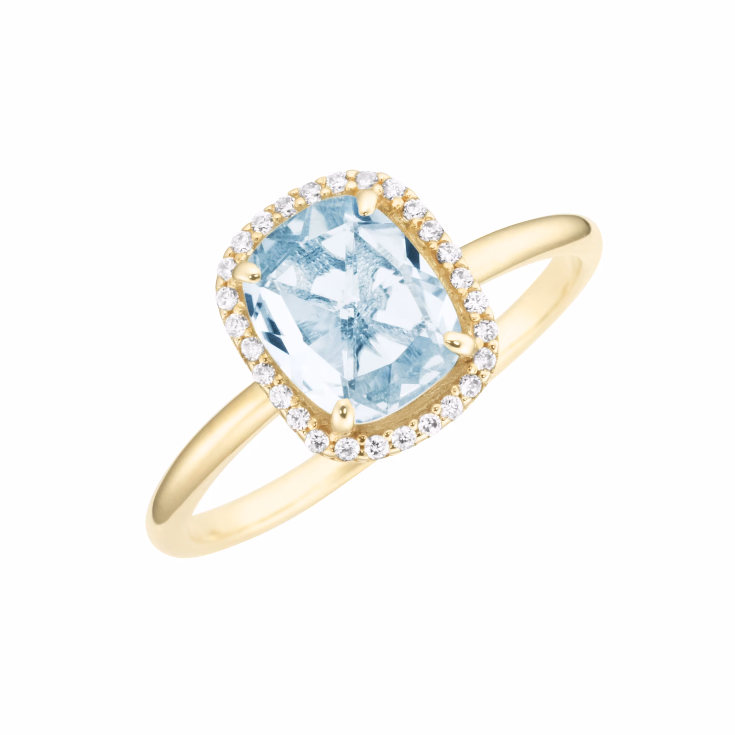 Ring mit Blautopas und Zirkonia, Gold 375