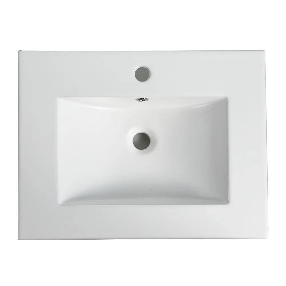 Miniyam 24" Ceramic Sink with Overflow, Drop in Bathroom Vessel Sink, White