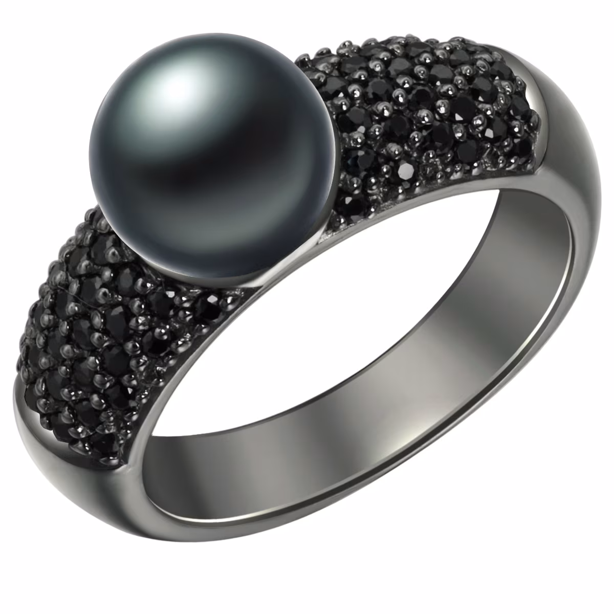 Perlen-Ring aus Sterling Silber in schwarz mit Zirkonia Süßwasser-Zuchtperle