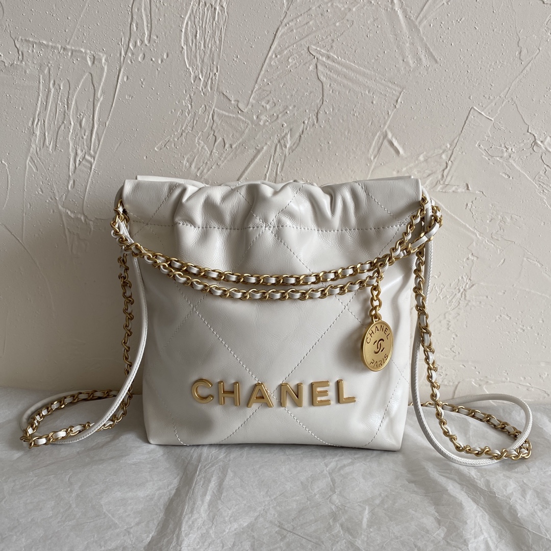Chanel 22 Mini Handbag Calfskin & Silver Metal White