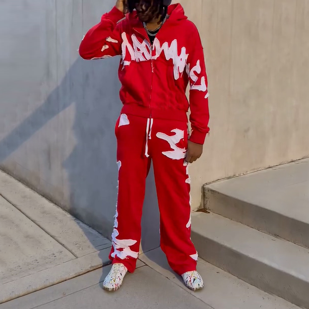 Vintage patch lettering hoodie set