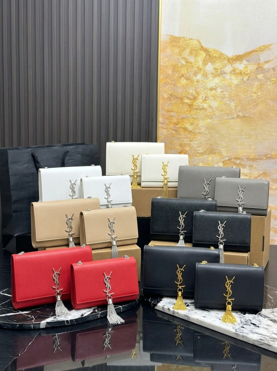 YSL Kate Small& Medium Grained Leather Chain Gold/Silver Tassel Shoulder Bag