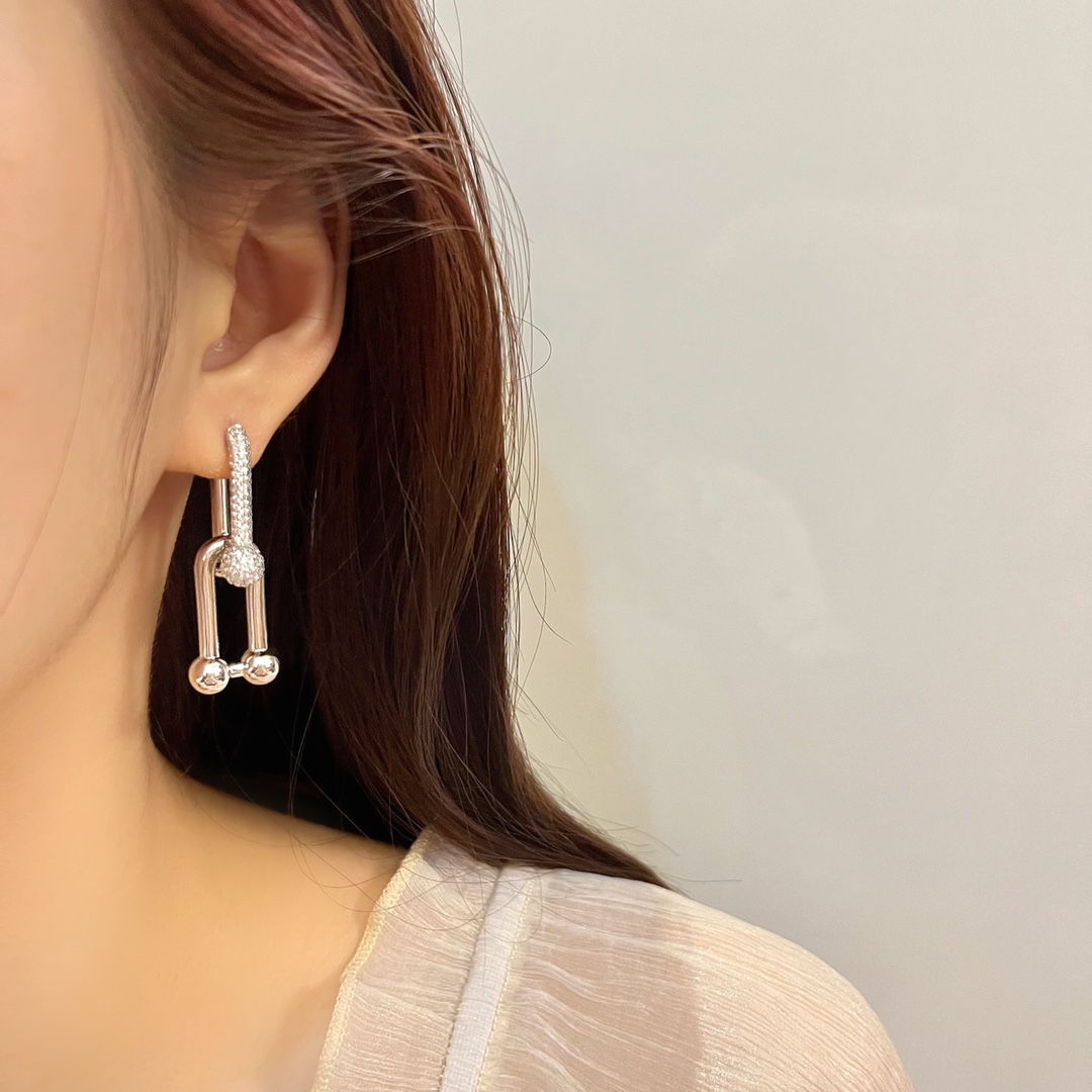 Tiffany HardWear Large Link Earrings, Diamonds, Gold & White Gold & Rose Gold