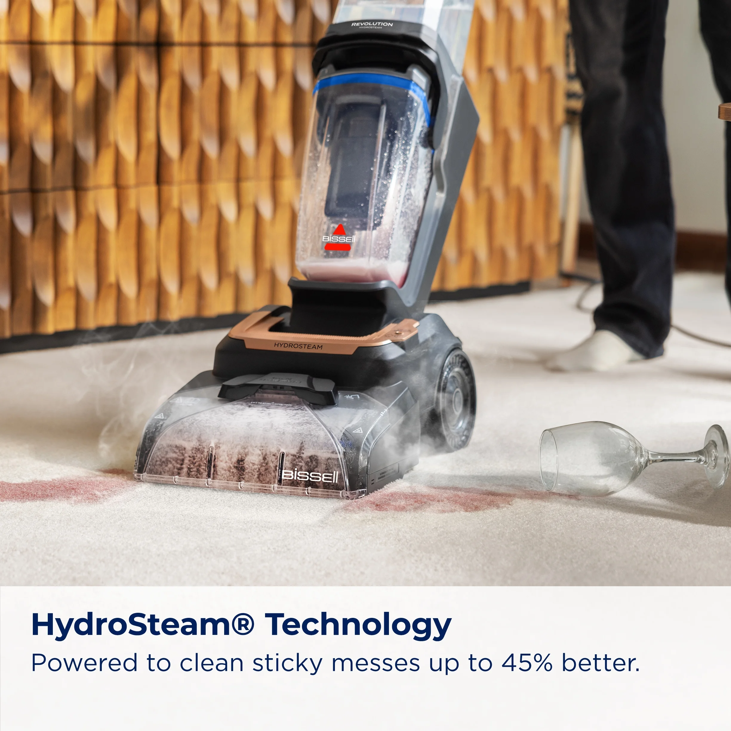 BISSELL Revolution HydroSteam Upright Deep Cleaner, Carpet Cleaner, HydrosSteam Technology, 7 Foot Hose, 4" Self-Cleaning Tough Stain Tool, 4117, Black & Copper