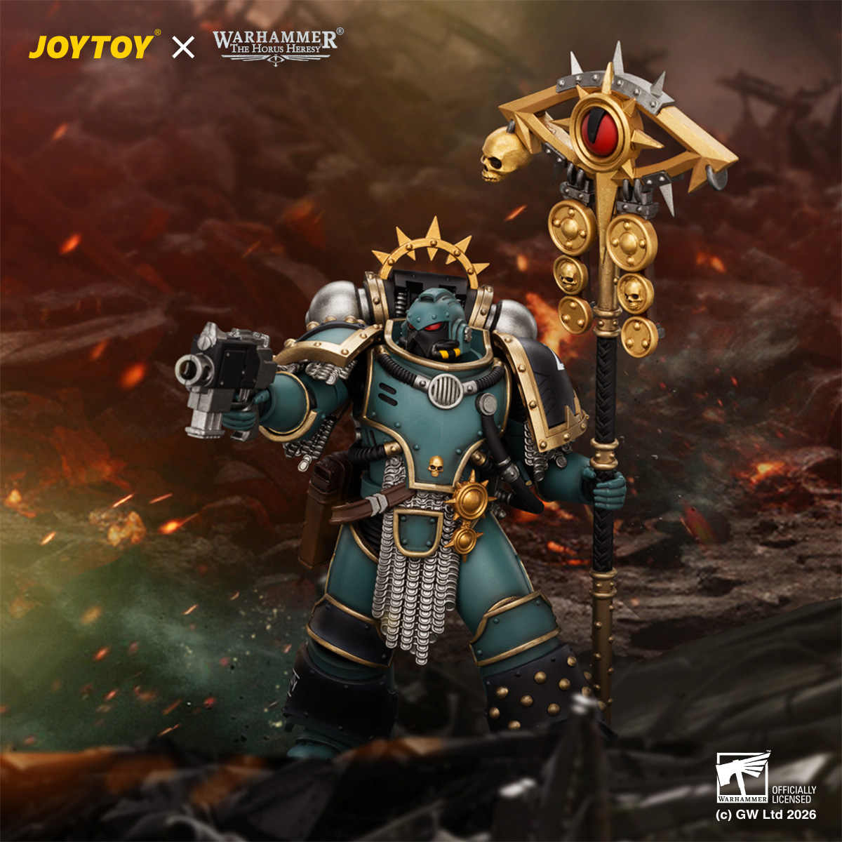 JOYTOY JT05459 Sons of Horus Herald Consul with Icon of Allegiance, Bolt Pistol and Power Weapon - JOYTOY WORLD
