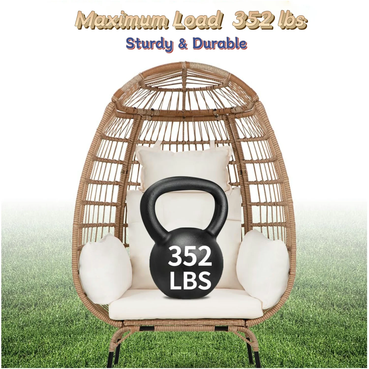 Dkelincs Wicker Egg Chair Oversided Chair Outdoor And Indoor 352lbs Capacity Basket Chair With 4 Cushions,White