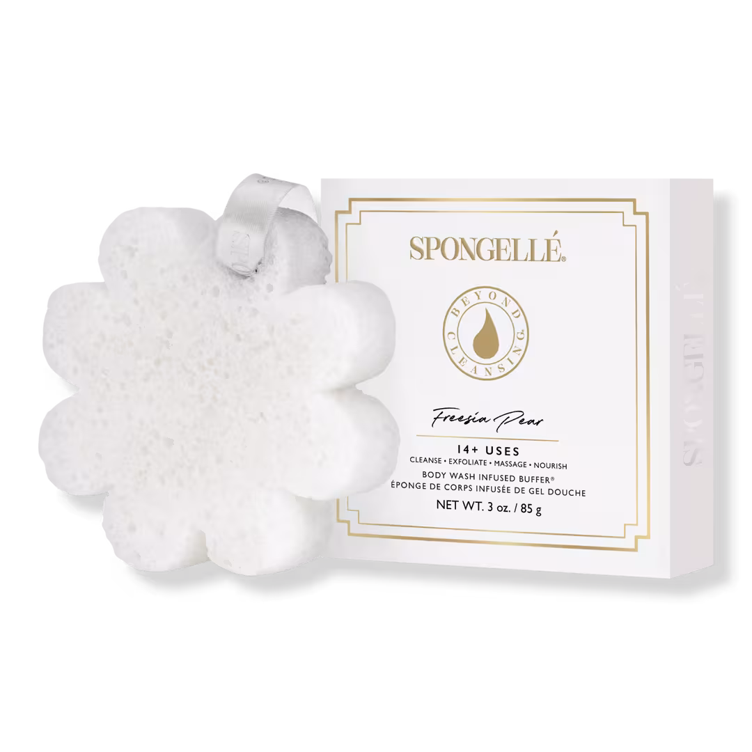 SPONGELLE  Freesia Pear Boxed Flower Body Buffer | Body Wash Infused Buffer