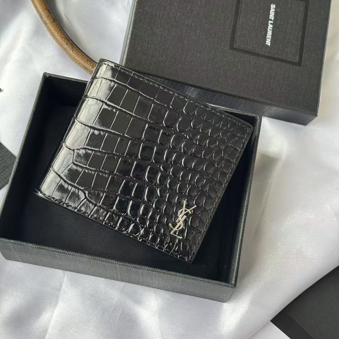 YSL Men Wallet Black Crocodile