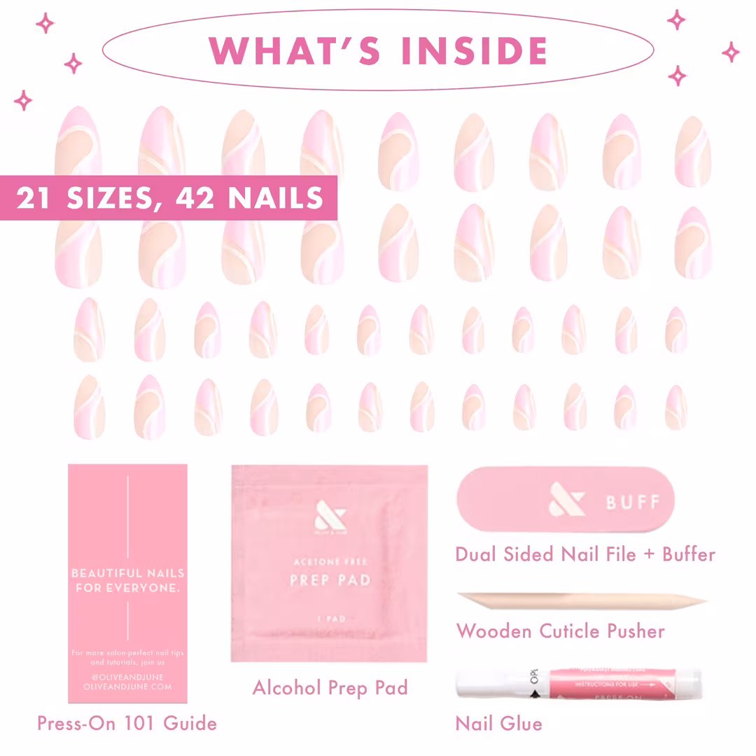 Olive & June  Instant Mani Press-On Nails Pink Goldfish Swirl Mixed