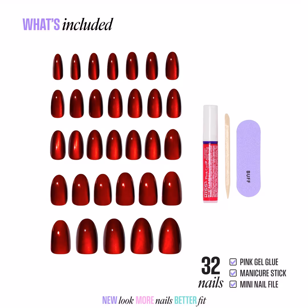 Kiss  Core Magnetic Medium Almond Press On Nails, Apple Blossom